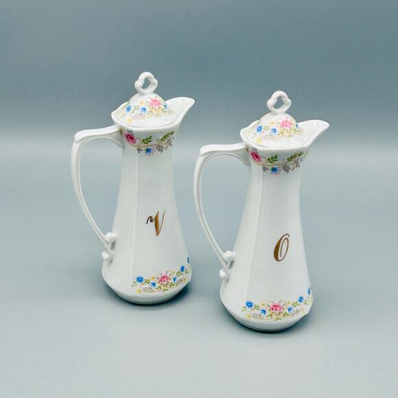 Chodziez Made in Poland Oil and Vinegar Floral Porcelain Cruet Set - Picture 5 of 11